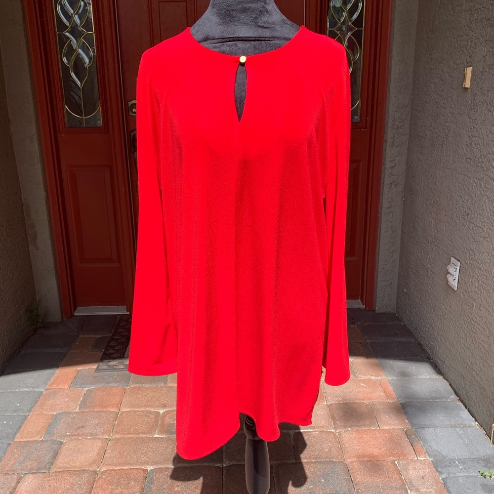 Lauren Ralph Lauren Red Bell Sleeve Tunic Top - Picture 2 of 9